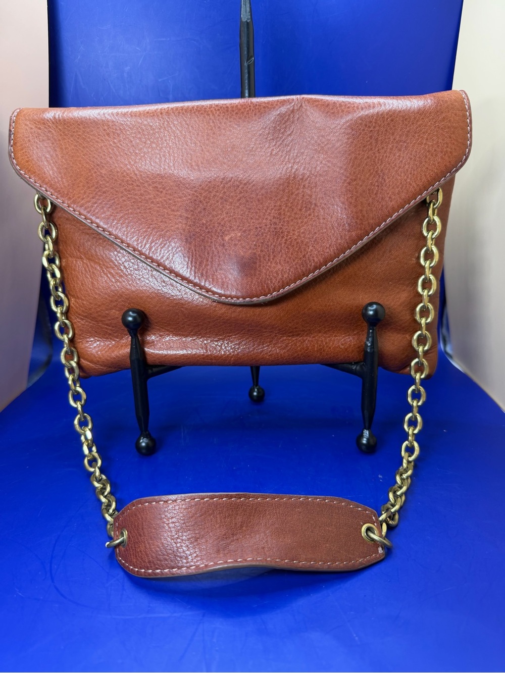 Cognac Leather Envelope Clutch by J.Crew with convertible gold/brass-toned strap